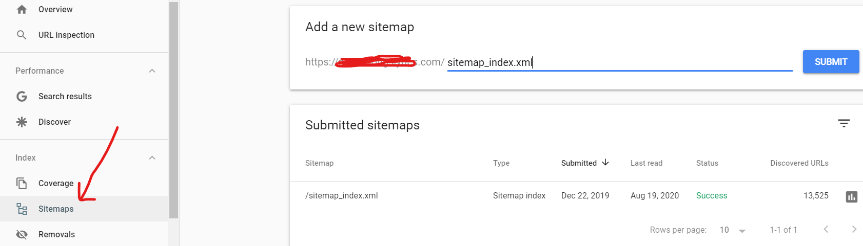 search console submit sitemap